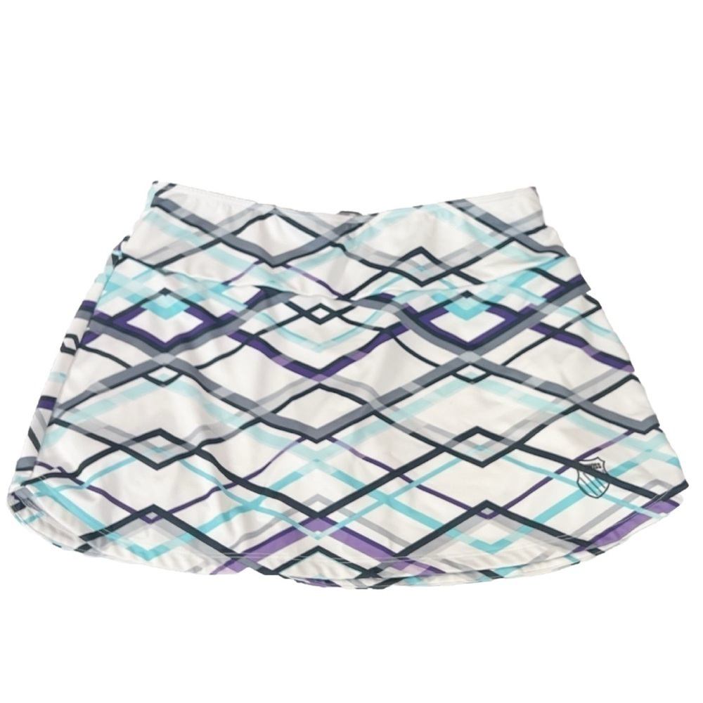 K-SWISS Plaid Skort Lined White Black Blue Purple Women’s Small Pull On Stretchy